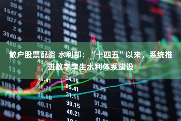 散户股票配资 水利部：“十四五”以来，系统推进数字孪生水利体系建设